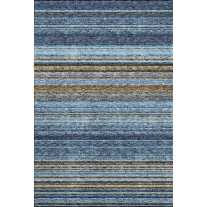10' X 14' Striped Washable Area Rug With UV Protection (677315) - Navy Blue / Brown / Taupe