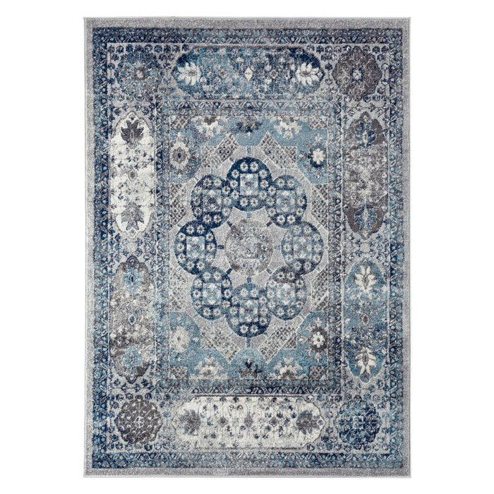 9' x 12' Medallion Power Loom Area Rug - Blue And Gray