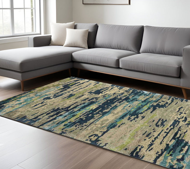 8' X 10' Wool Abstract Hand Tufted Area Rug - Sand And Green