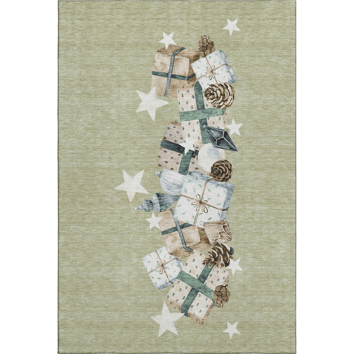 10' X 14' Geometric Washable Area Rug With UV Protection (702341) - Artichoke Green / Beige / Ivory