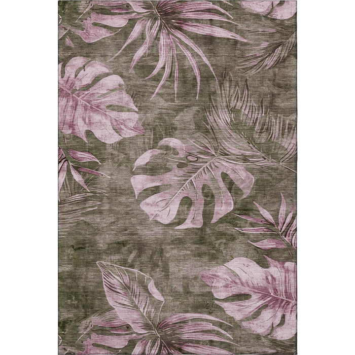 10' X 14' Floral Washable Area Rug With UV Protection (706945) - Brown / Pink