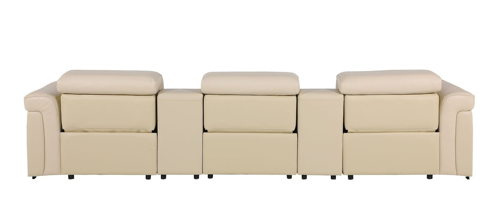 Top Grain Leather Reclining Metal USB Sofa (720364) - Beige