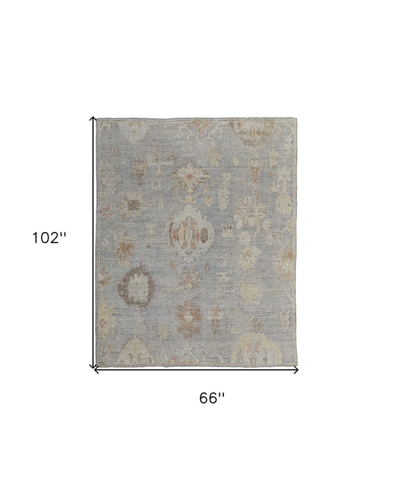 6' x 9' Wool Floral Hand Knotted Area Rug - Gray And Blue