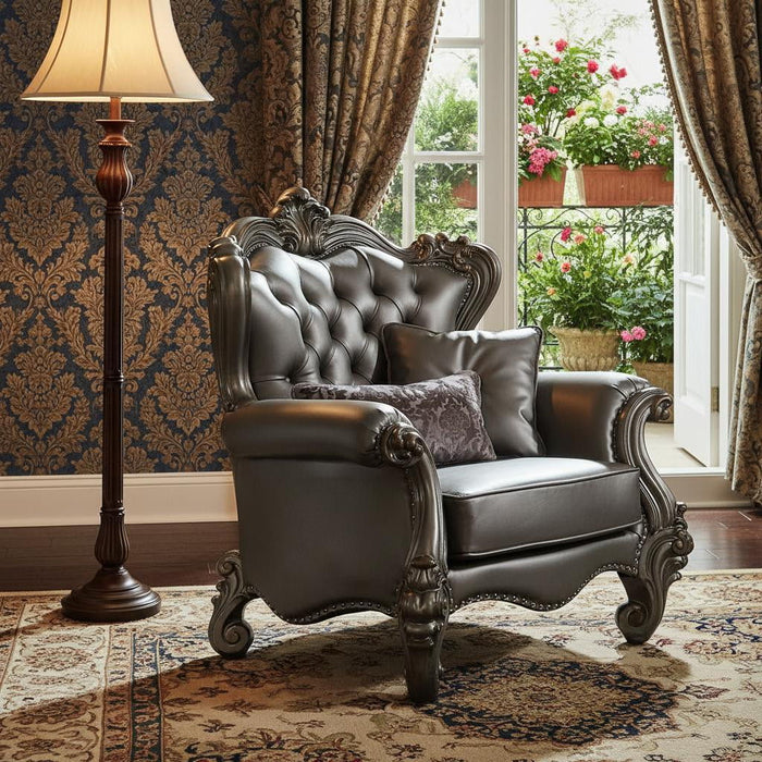 Faux Leather Tufted Wingback Chair - Silver And Platinum