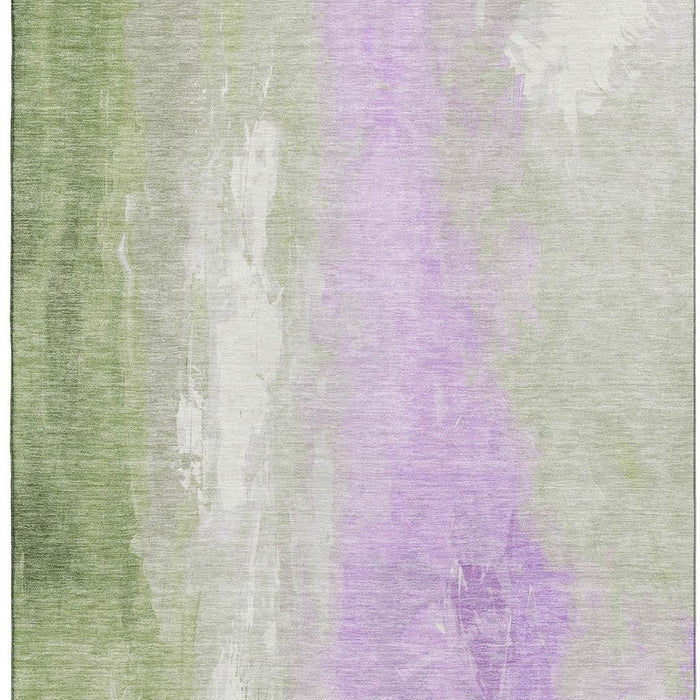 10' X 14' Abstract Washable Area Rug With UV Protection (705521) - Artichoke Green / Lavender