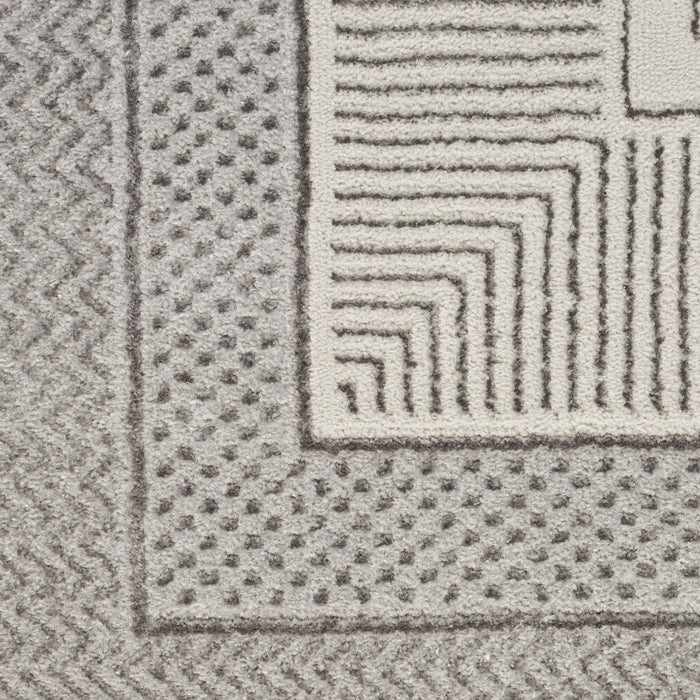 9' X 12' Geometric Non Skid Area Rug - Silver / Ivory