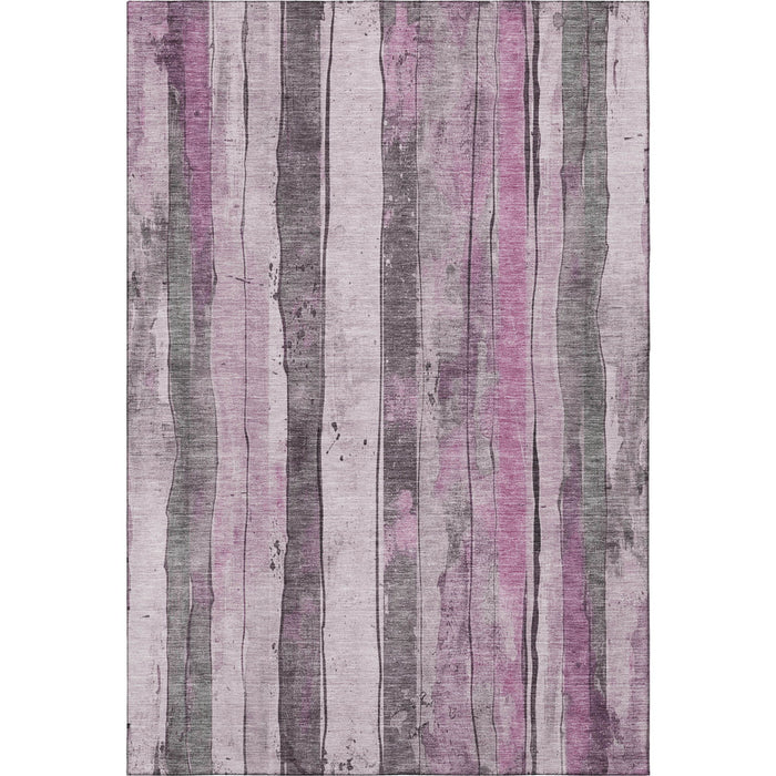 10' X 14' Striped Washable Area Rug With UV Protection (706475) - Pink / Gray