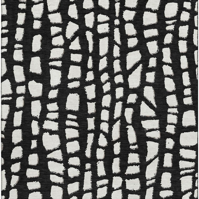 9' X 12' Cobblestone Washable Area Rug With UV Protection - Black And Ivory
