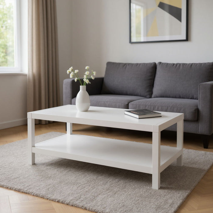 Aluminum Coffee Table With Shelf - White