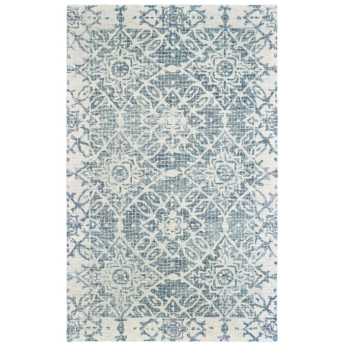 10' X 13' Wool Geometric Hand Tufted Area Rug - Blue And Ivory