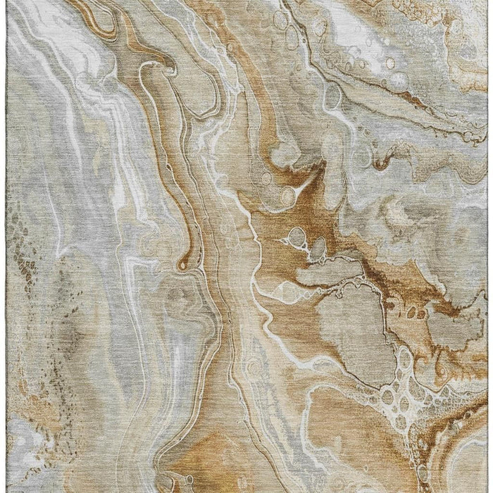10' X 14' Abstract Washable Area Rug With UV Protection (697055) - Pewter / Tan / Ivory