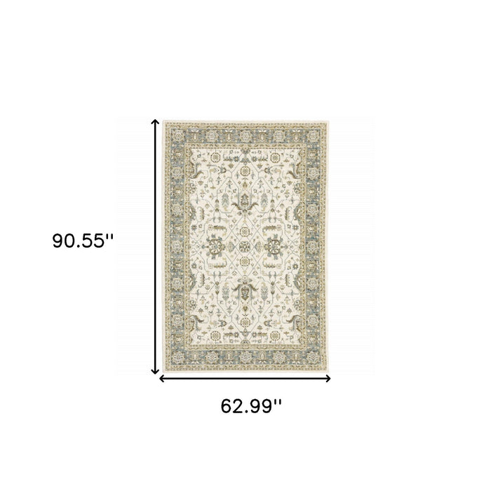 5' x 7' Oriental Power Loom Area Rug - Gray And Ivory