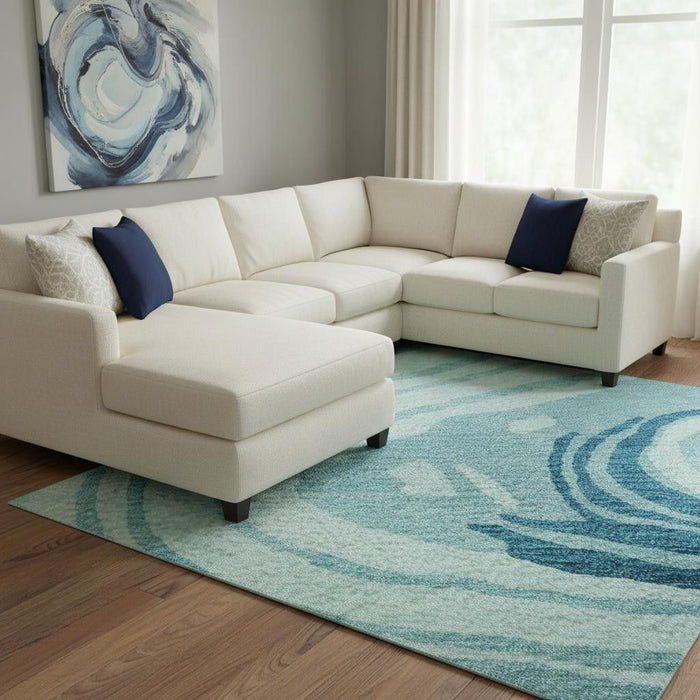 10' X 14' Abstract Washable Area Rug With UV Protection (682463) - Turquoise / Gray / Ivory