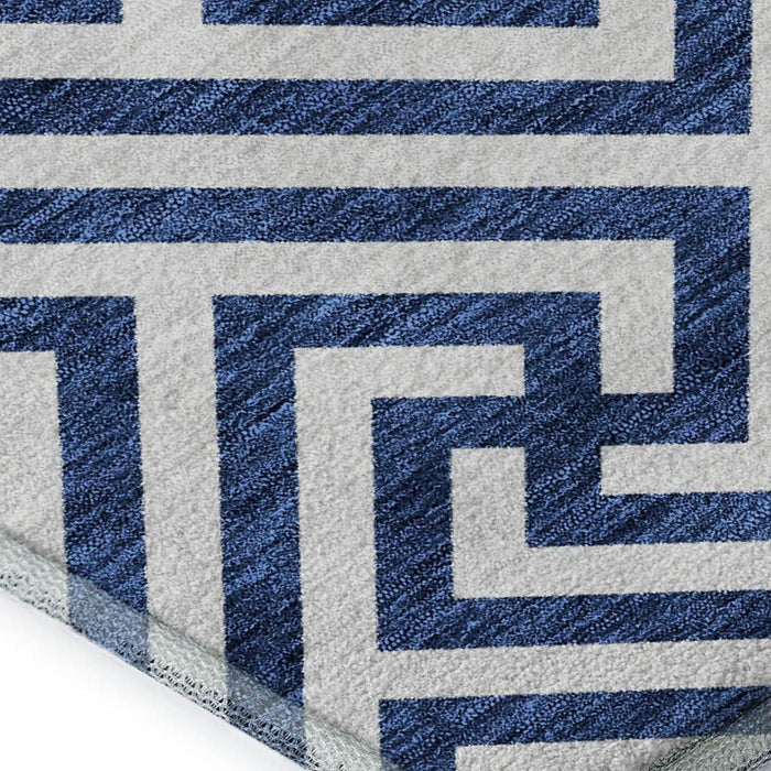 14' X 10' Transitional Geometric Washable Area Rug With UV Protection - Blue And Ivory