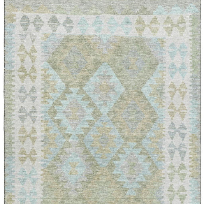 10' X 14' Tribal Washable Area Rug With UV Protection (707965) - Sage / Blue