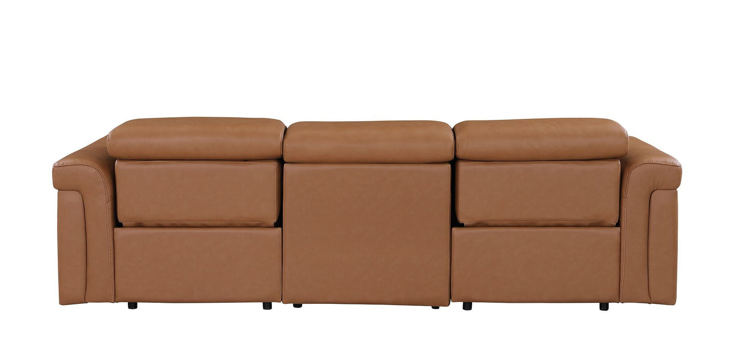 Top Grain Leather Reclining Metal USB Sofa (720358) - Chestnut