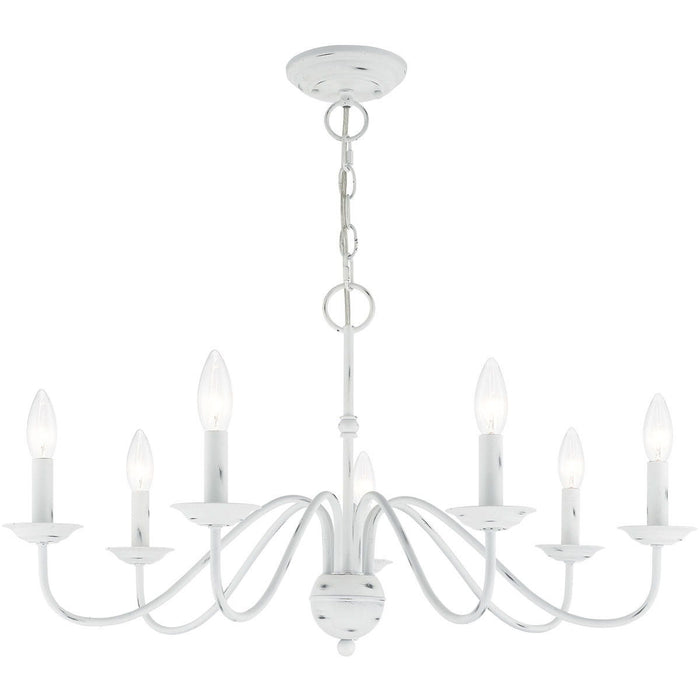 Seven Light Dimmable Chandelier With Shades - Antiqued White