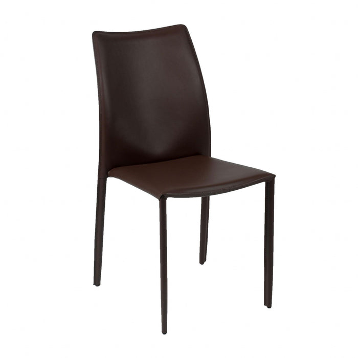 Upholstered Leather Dining Side Chairs (Set of 2) - Brown