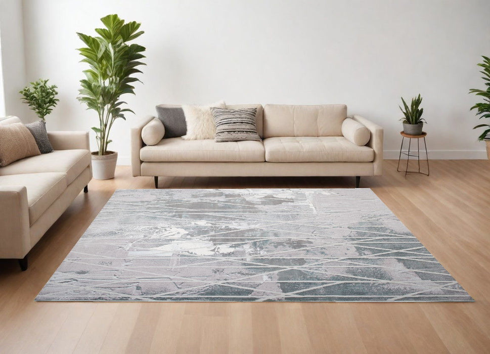 7' x 9' Abstract Washable Non Skid Area Rug - Blue And Gray