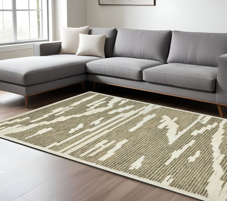 9' X 13' Wool Abstract Hand Hooked Area Rug - Beige And Brown