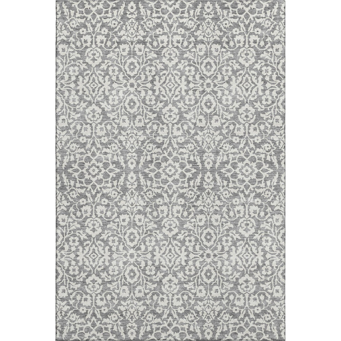 10' X 14' Damask Washable Area Rug With UV Protection (673127) - Gray / Ivory