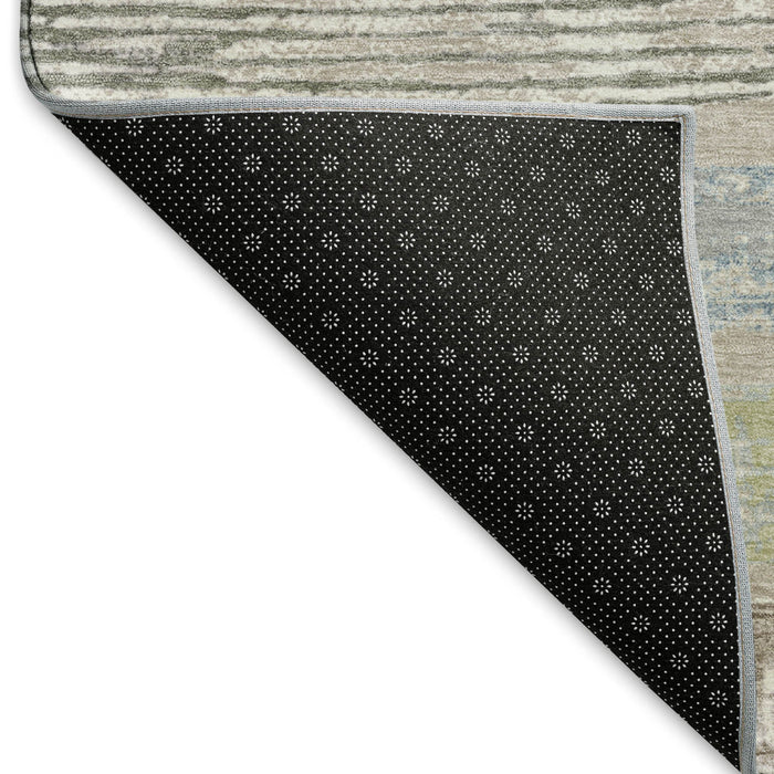 10' X 14' Striped Washable Area Rug With UV Protection (696524) - Taupe / Blue / Green