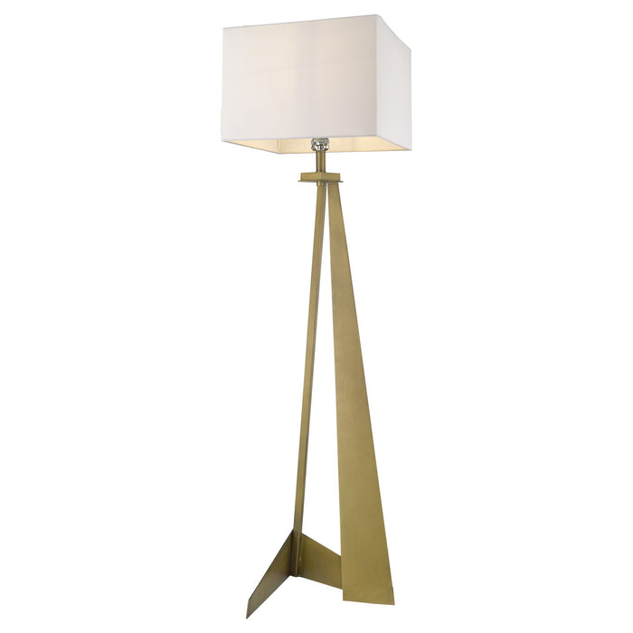 Traditional Shaped Floor Lamp With White Novelty Shade - Brass