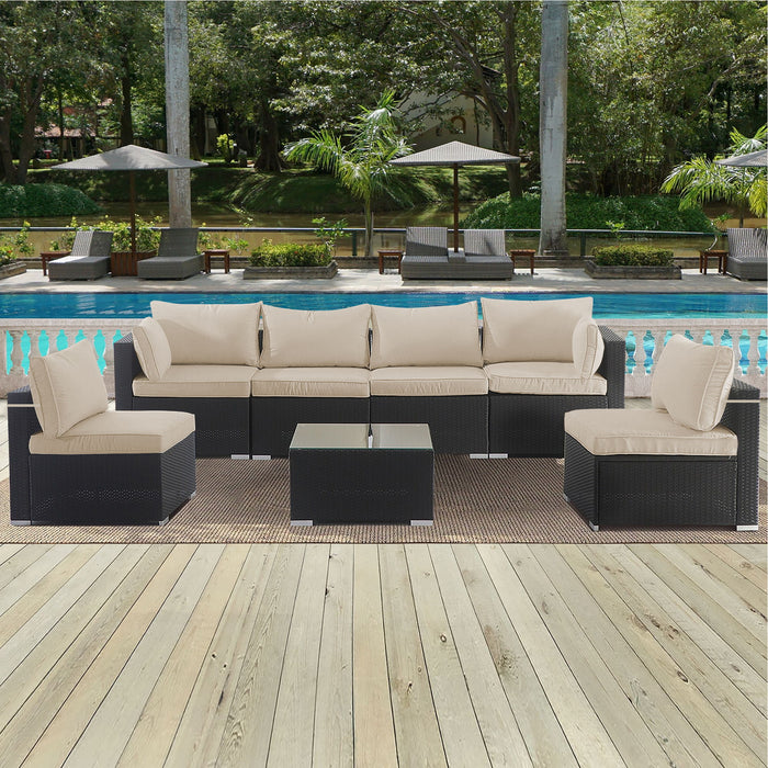 Giga 14-pack cushion covers for 7-piece wicker sectional sofa, zippered back and seat slipcovers, soft fabric with decorative patterns.