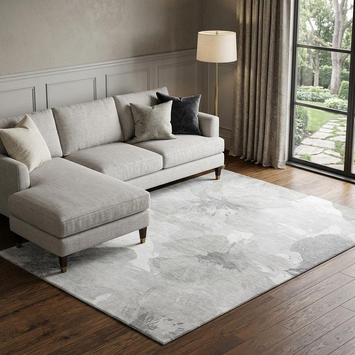 10' X 14' Floral Washable Area Rug With UV Protection (694400) - Beige / Gray / Ivory
