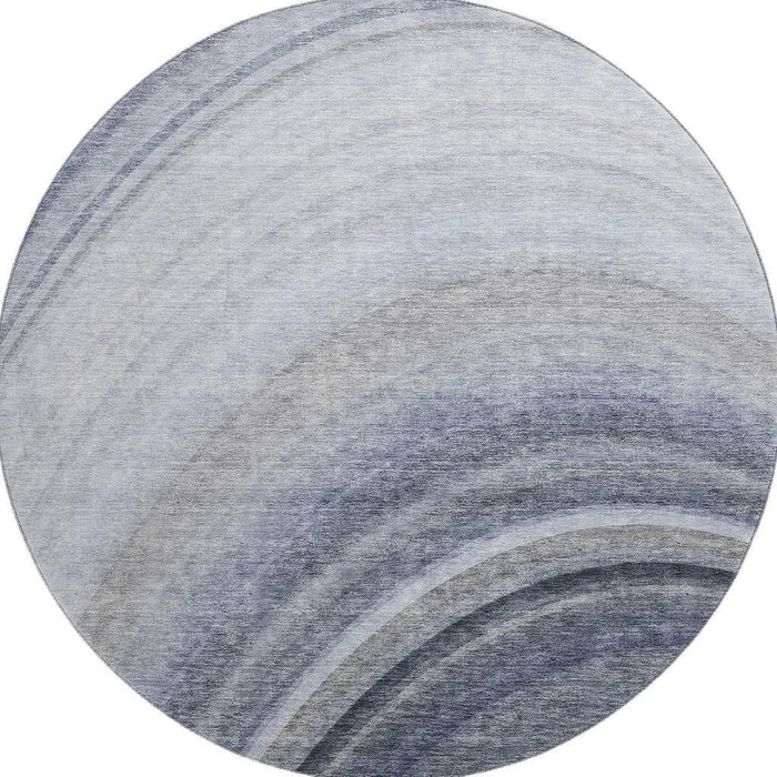 8' Ombre Washable Round Rug With UV Protection (650299) - Blue / Ivory / Gray
