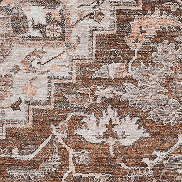 8' X 10' Floral Medallion Washable Area Rug With UV Protection - Terra Cotta