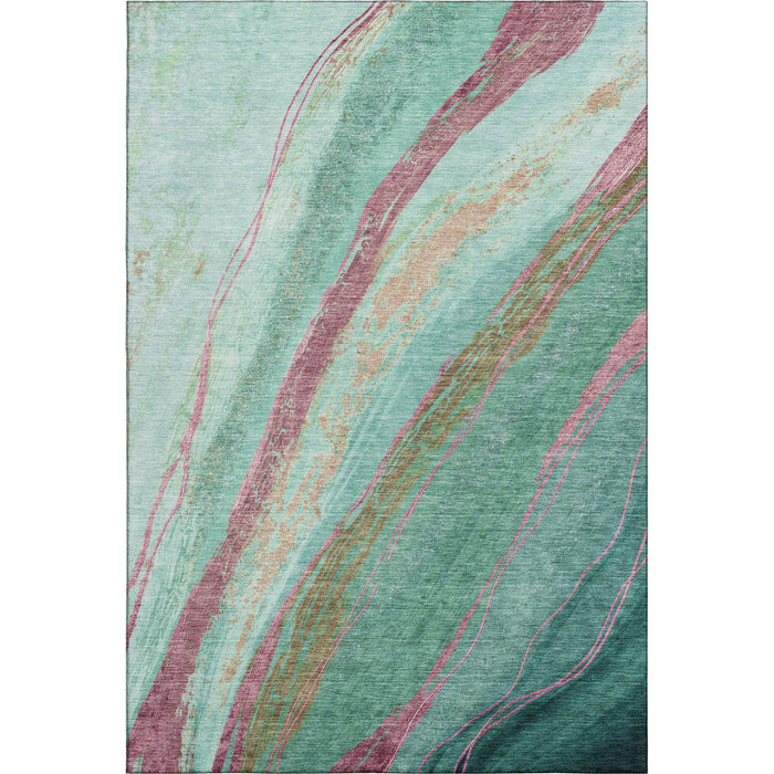 10' X 14' Abstract Washable Area Rug With UV Protection (715525) - Green / Blush