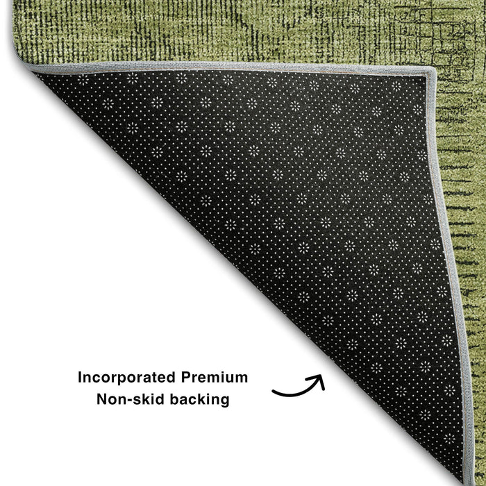9' X 12' Patchwork Washable Area Rug With UV Protection (656153) - Fern Green / Gray