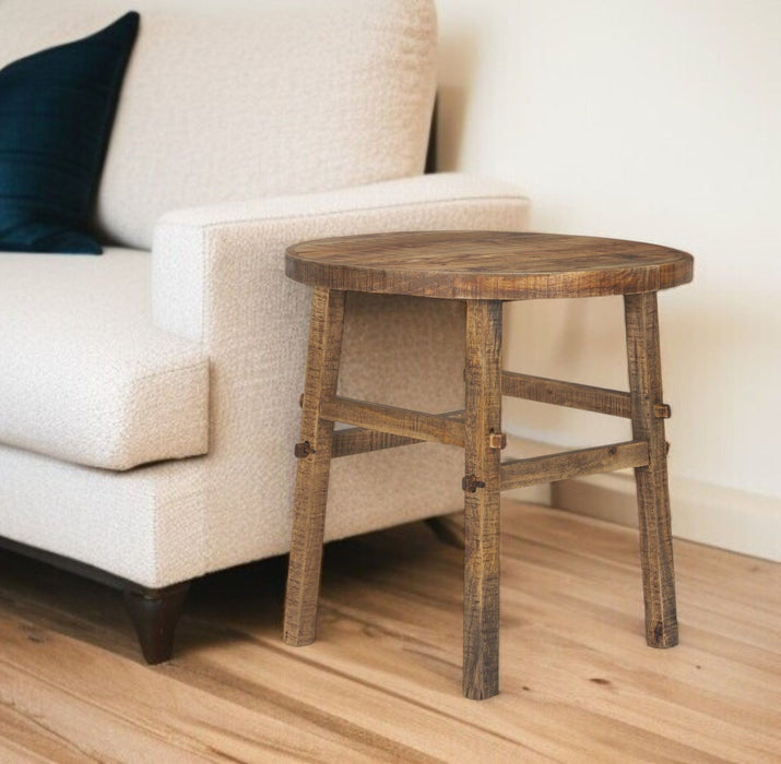 Distressed Solid Wood End Table - Brown