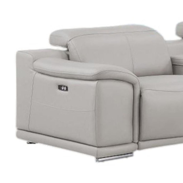 Leather Modular L Shaped Seven Piece Corner Sectional With Console - Ash / Gray