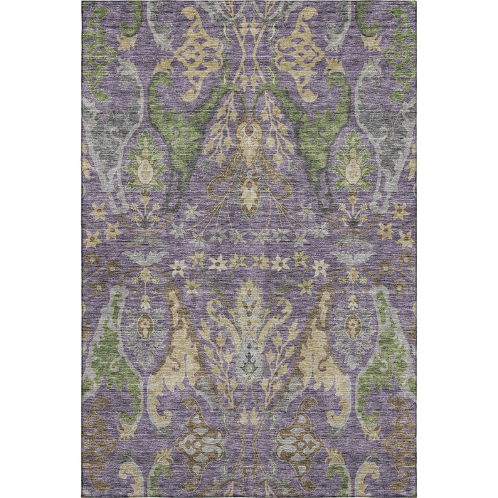 10' X 14' Floral Washable Area Rug With UV Protection (686951) - Purple / Gray / Olive Green