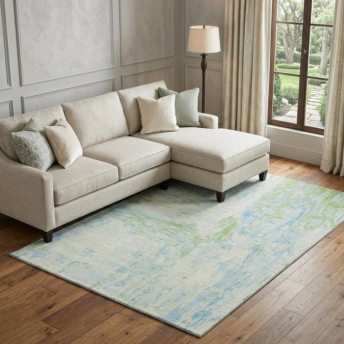 10' X 14' Abstract Washable Area Rug With UV Protection (693156) - Mint Green / Blue