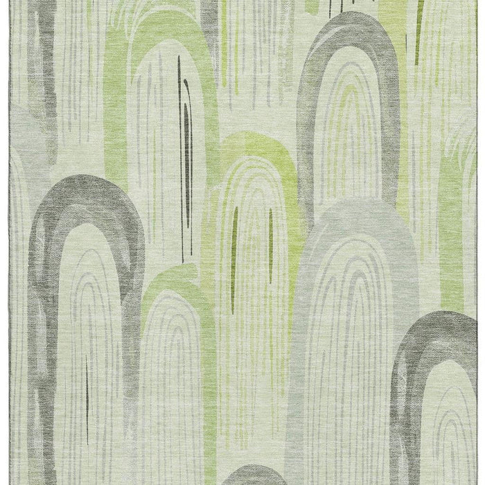 10' X 14' Geometric Washable Area Rug With UV Protection (694592) - Artichoke Green / Gray / Silver
