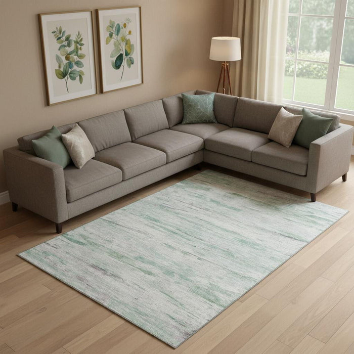 10' X 14' Abstract Washable Area Rug With UV Protection (710124) - Artichoke Green / Ivory