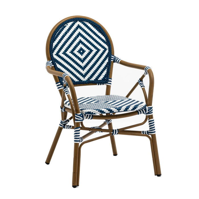 Aluminum And Rattan Open Back Dining Arm Chairs (Set of 2) - Blue