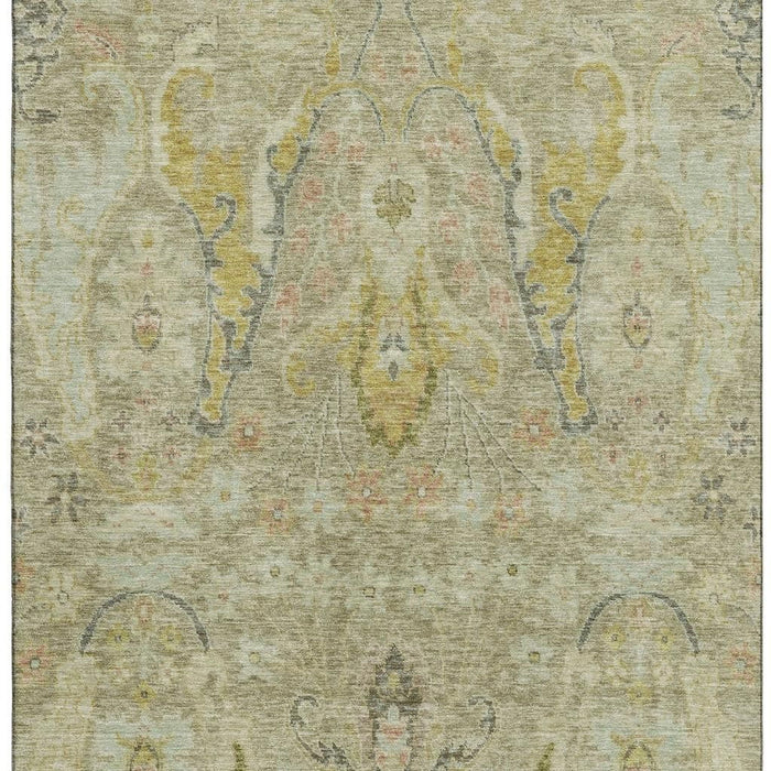 10' X 14' Floral Washable Area Rug With UV Protection (708499) - Khaki / Gold / Beige