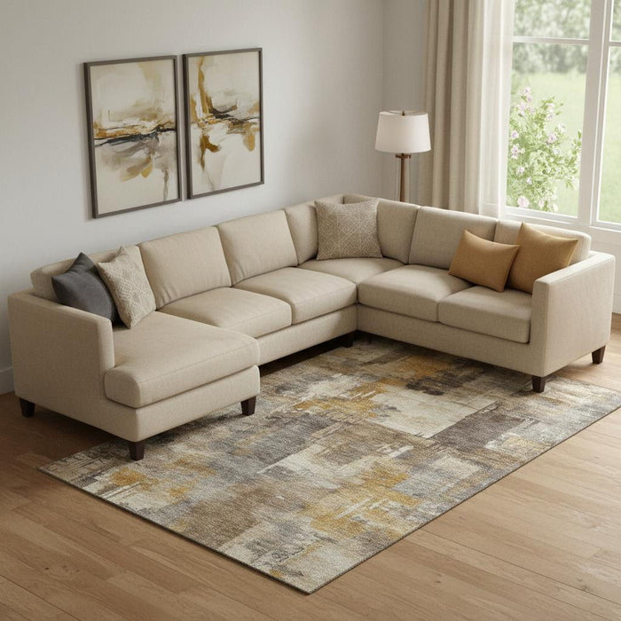 10' X 14' Abstract Washable Area Rug With UV Protection (717026) - Brown / Beige