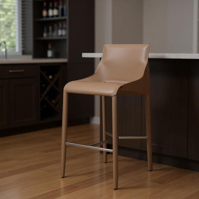 Faux Leather Wood And Metal Low Back Bar Height Bar Chair - Gray