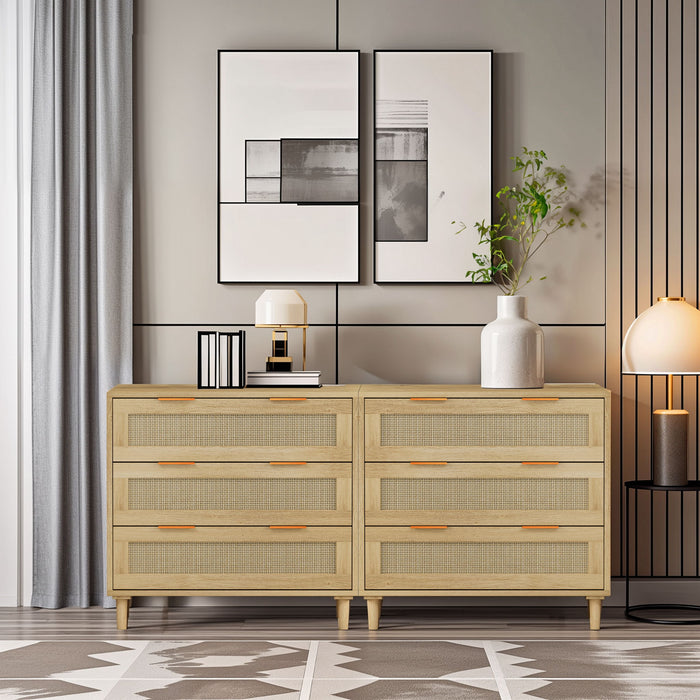 Set of two Giga rattan storage cabinets with three drawers each, designed for bedroom, living room, or hallway use.