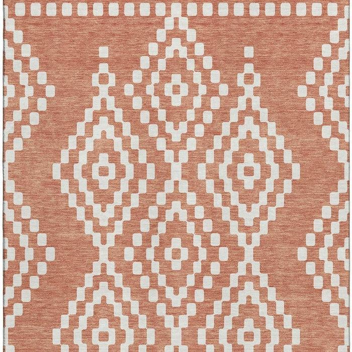 10' X 14' Geometric Washable Area Rug With UV Protection (670826) - Salmon / Ivory