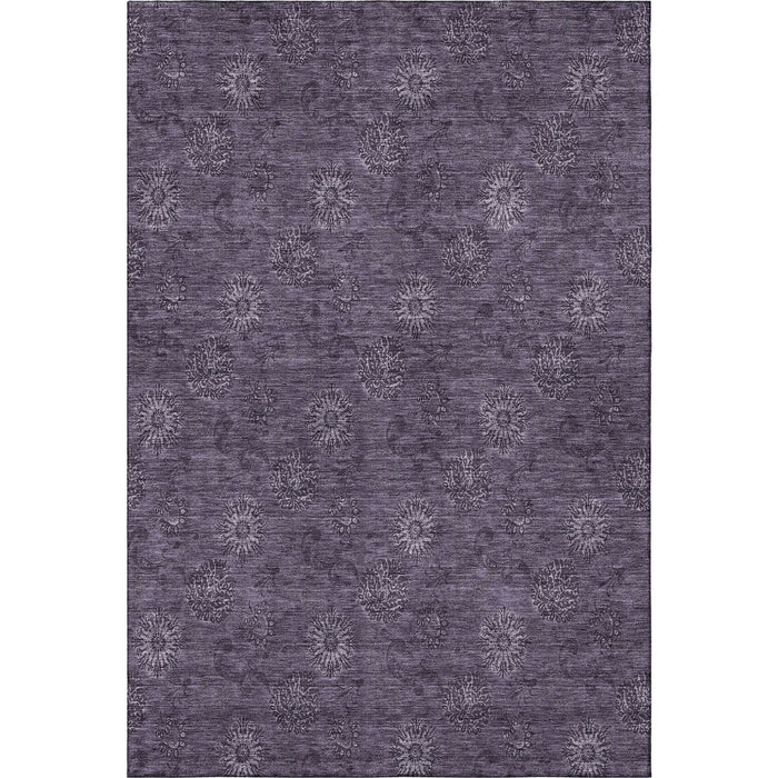 8' X 10' Floral Washable Area Rug With UV Protection - Eggplant And Ivory