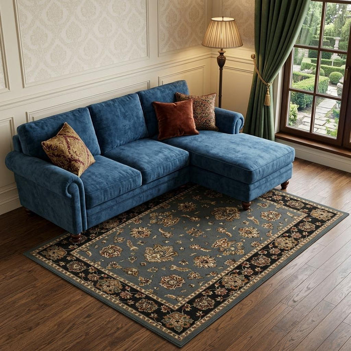 8' X 11' Floral Area Rug (574410) - Blue / Black