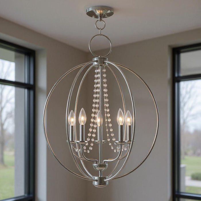 28" Five Light Dimmable Chandelier With Shades - Silver