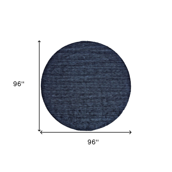 8' Round Wool Hand Woven Area Rug - Blue