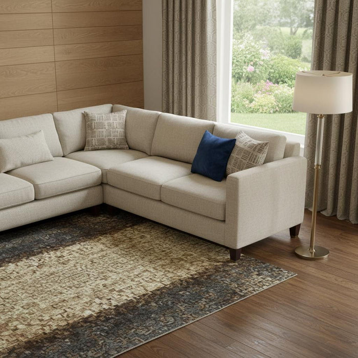 10' X 14' Striped Washable Area Rug With UV Protection (706439) - Taupe / Gold / Gray